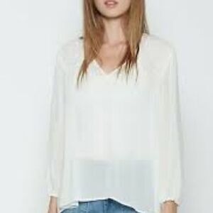 Joie Kanni Silk Georgette Smocked V-Neck Porcelain Size Medium